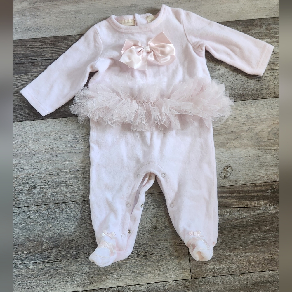 First Impressions Pink Tulle Skirt One Piece with Footies